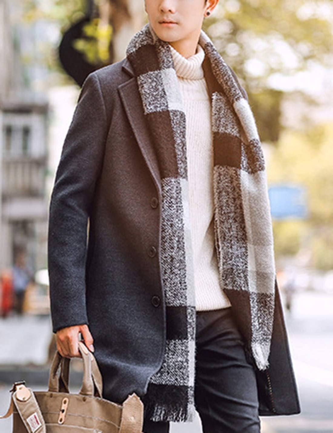 image:imageSpringrain Mens Wool Blend Pea Coat Single Breasted OvercoatDark Gray