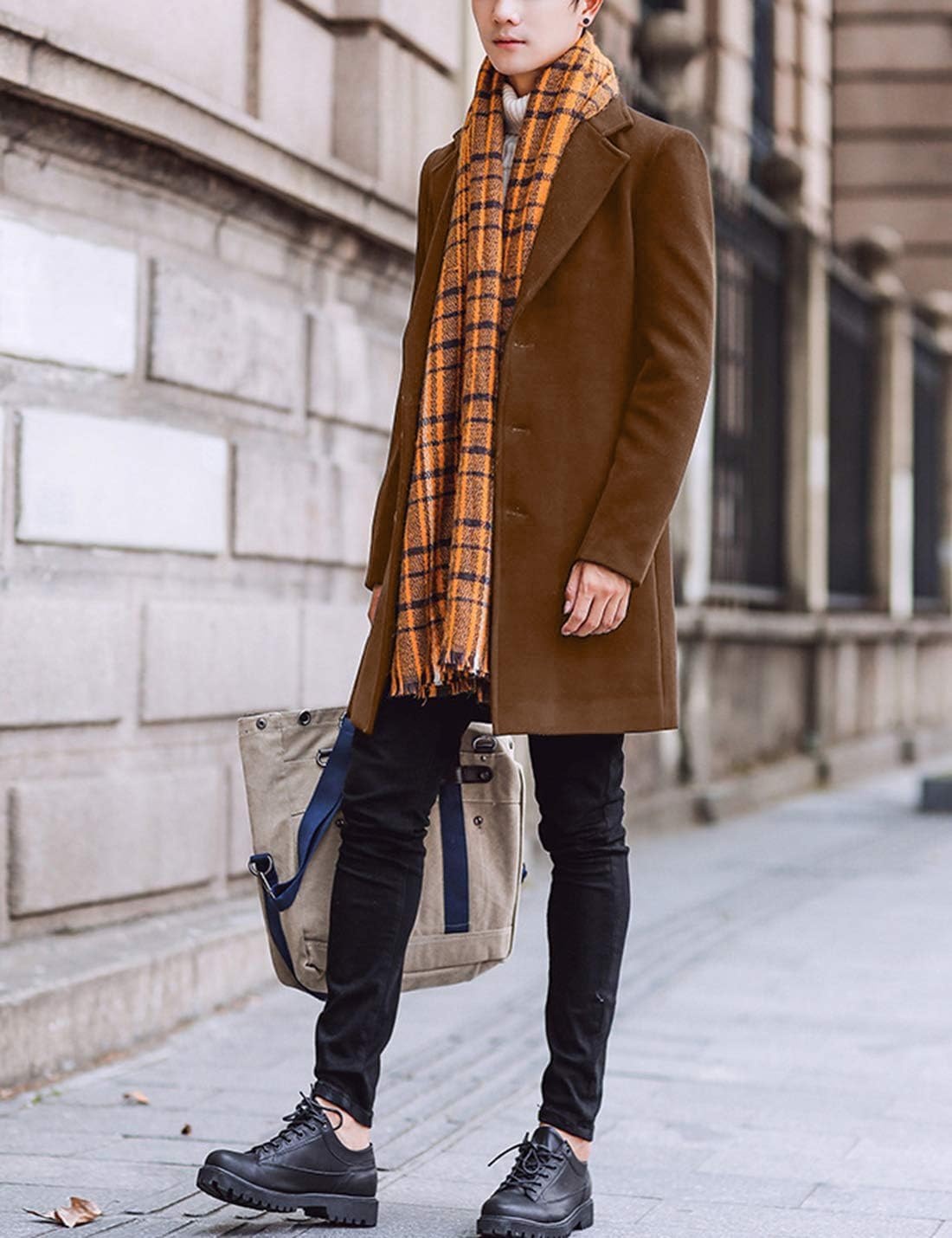 image:imageSpringrain Mens Wool Blend Pea Coat Single Breasted OvercoatDarkbrown