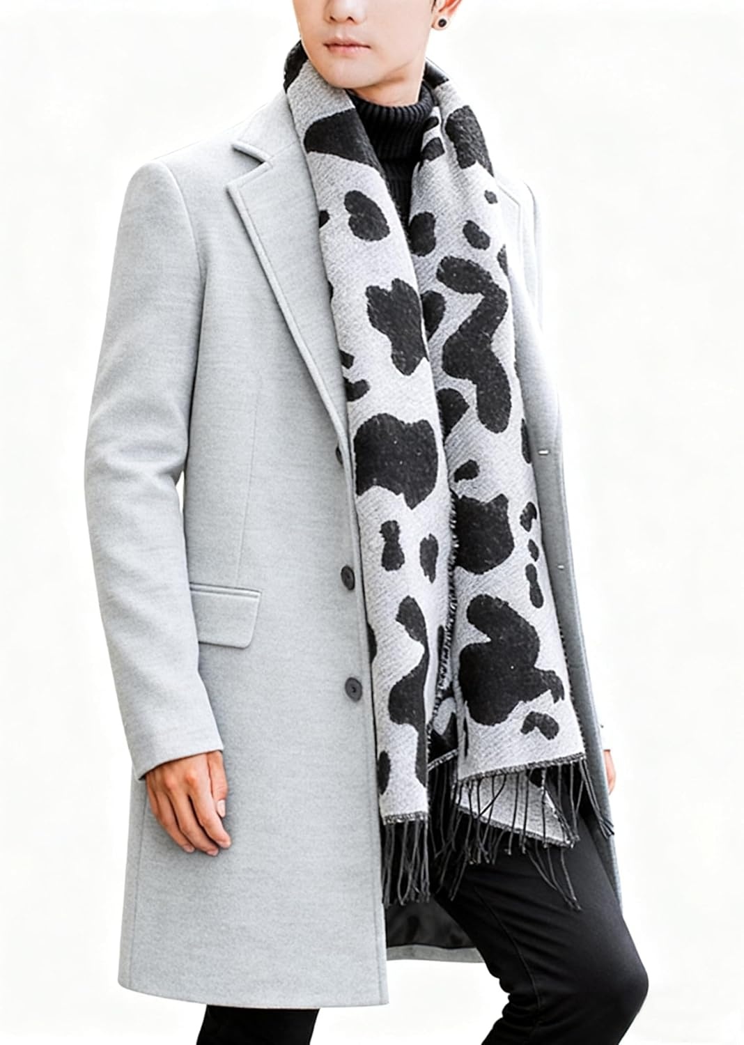 image:imageSpringrain Mens Wool Blend Pea Coat Single Breasted OvercoatLight Gray