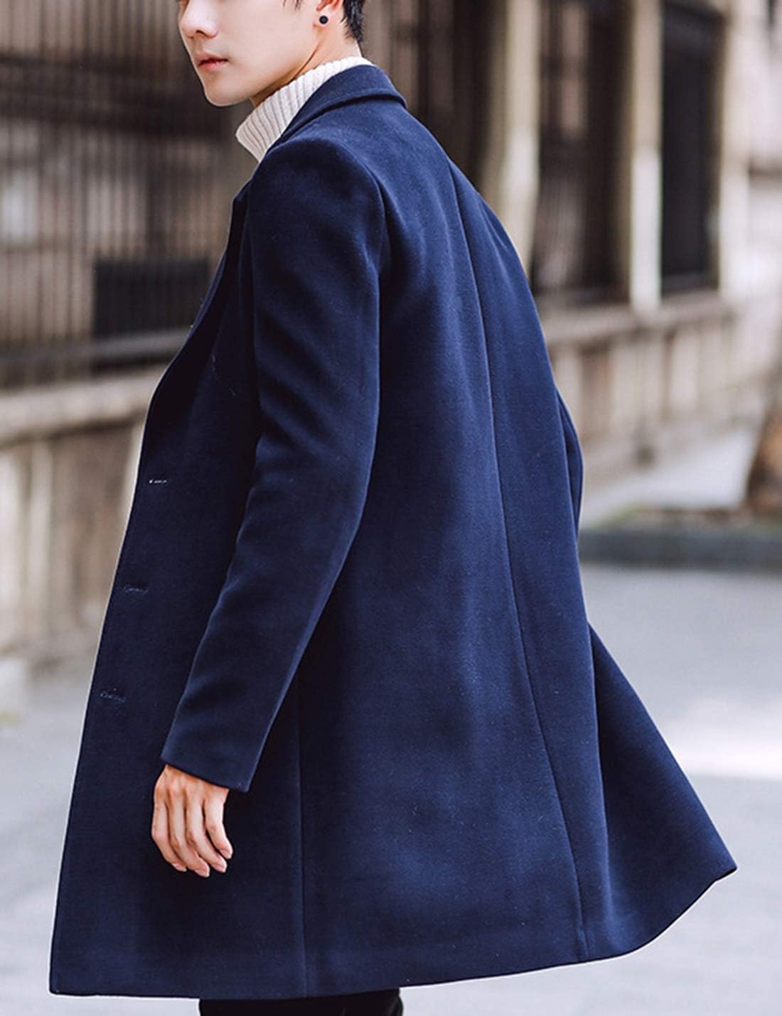 image:imageSpringrain Mens Wool Blend Pea Coat Single Breasted OvercoatNavy