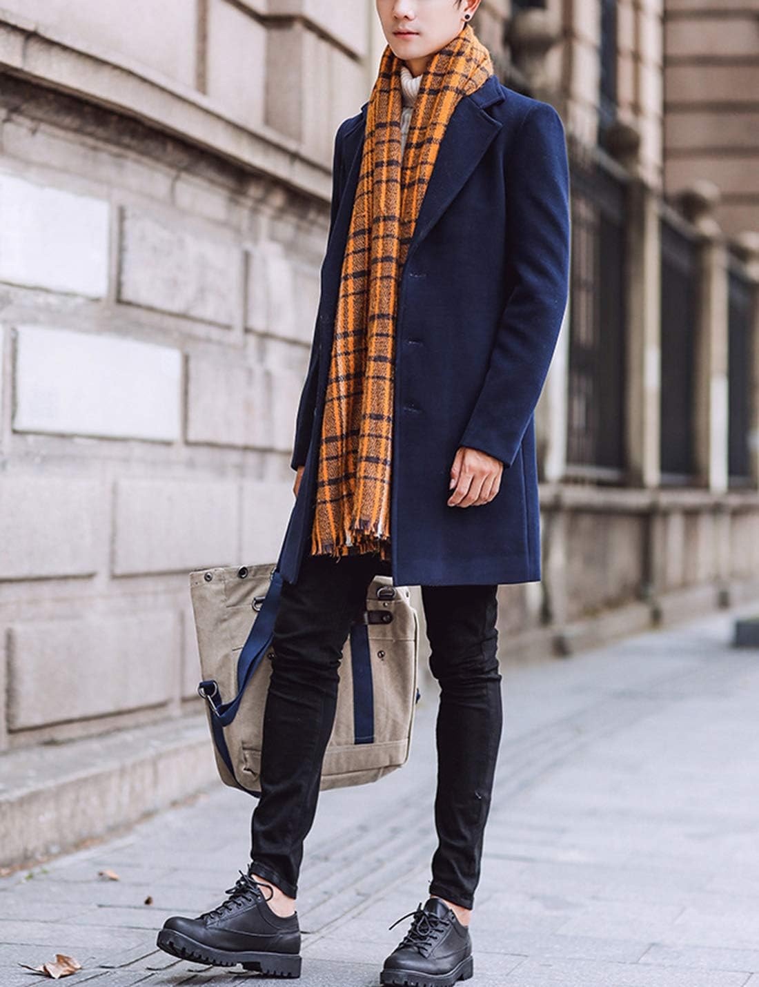 image:imageSpringrain Mens Wool Blend Pea Coat Single Breasted OvercoatNavy
