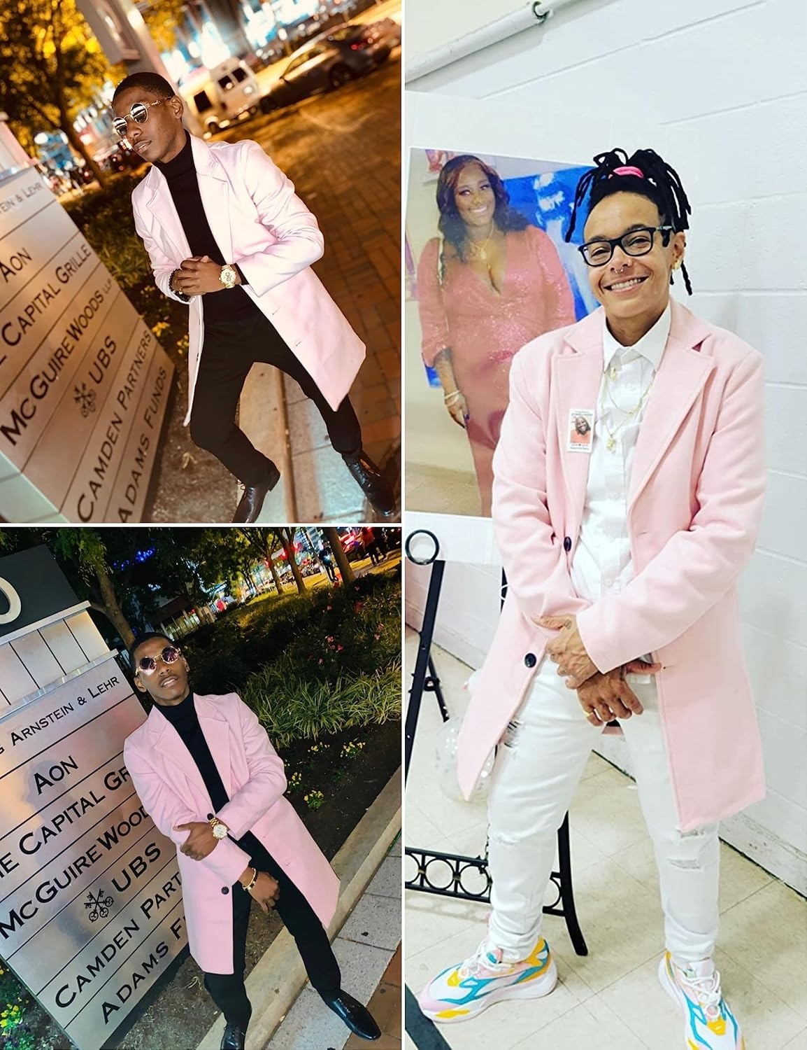 image:imageSpringrain Mens Wool Blend Pea Coat Single Breasted OvercoatPink