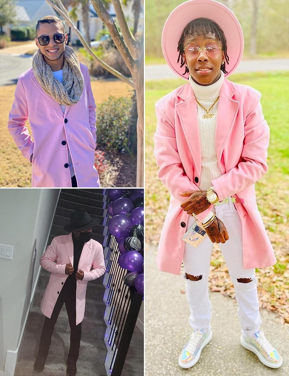 image:imageSpringrain Mens Wool Blend Pea Coat Single Breasted OvercoatPink