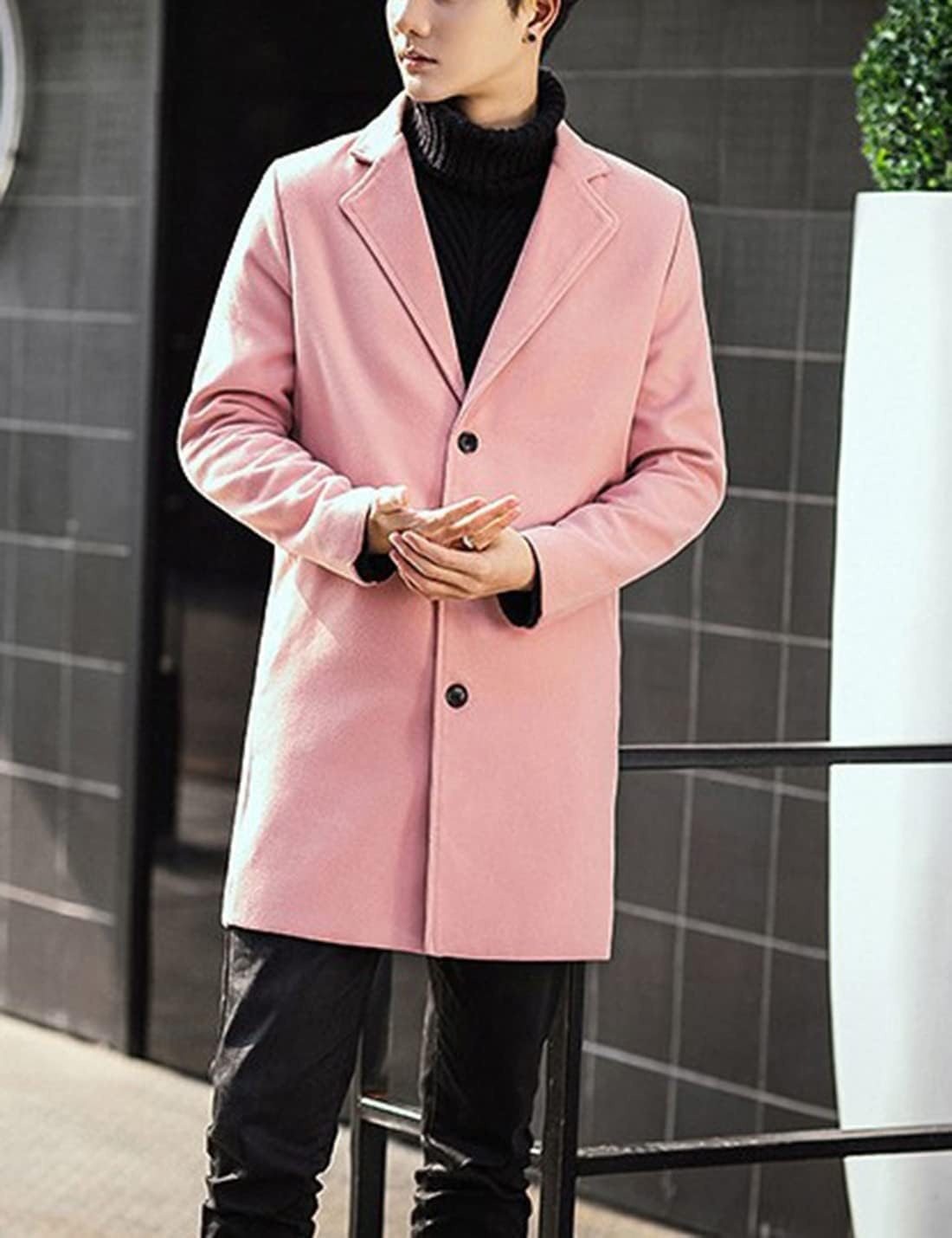 image:imageSpringrain Mens Wool Blend Pea Coat Single Breasted OvercoatPink