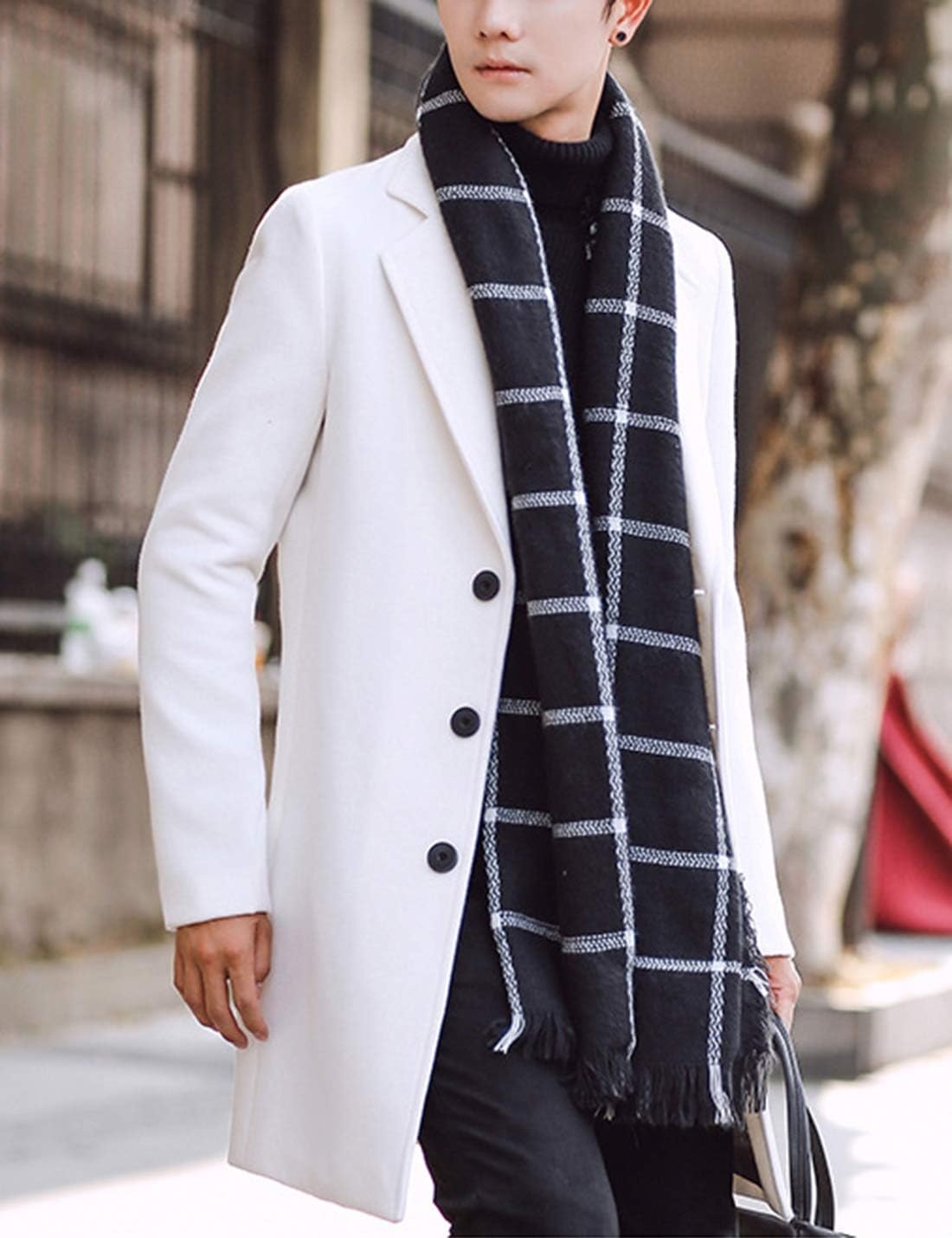 image:imageSpringrain Mens Wool Blend Pea Coat Single Breasted OvercoatWhite