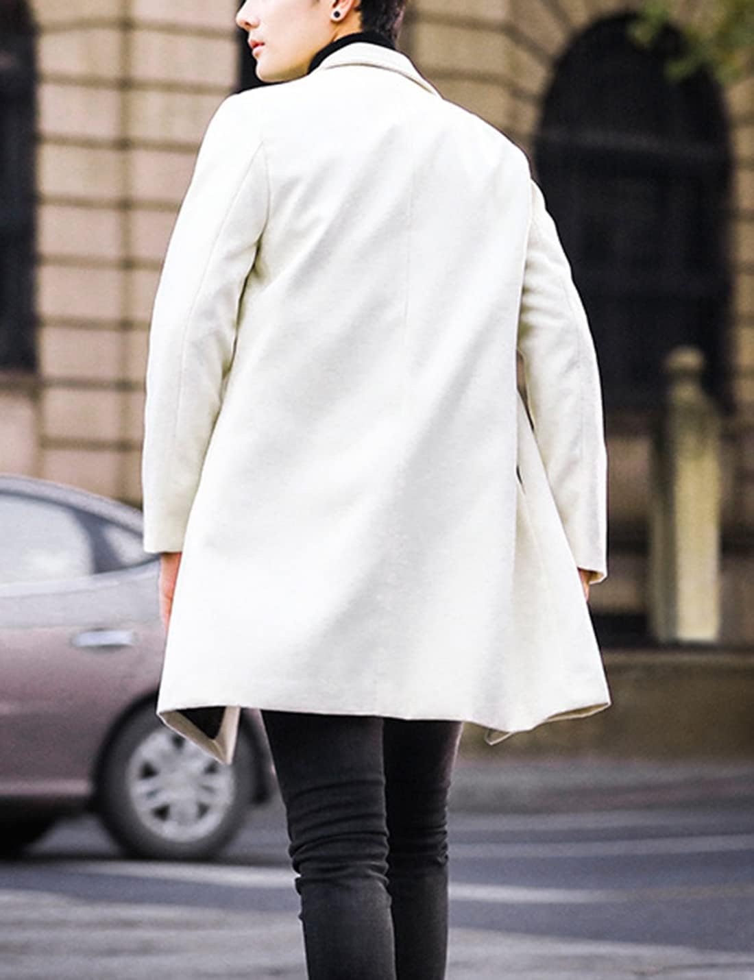 image:imageSpringrain Mens Wool Blend Pea Coat Single Breasted OvercoatWhite