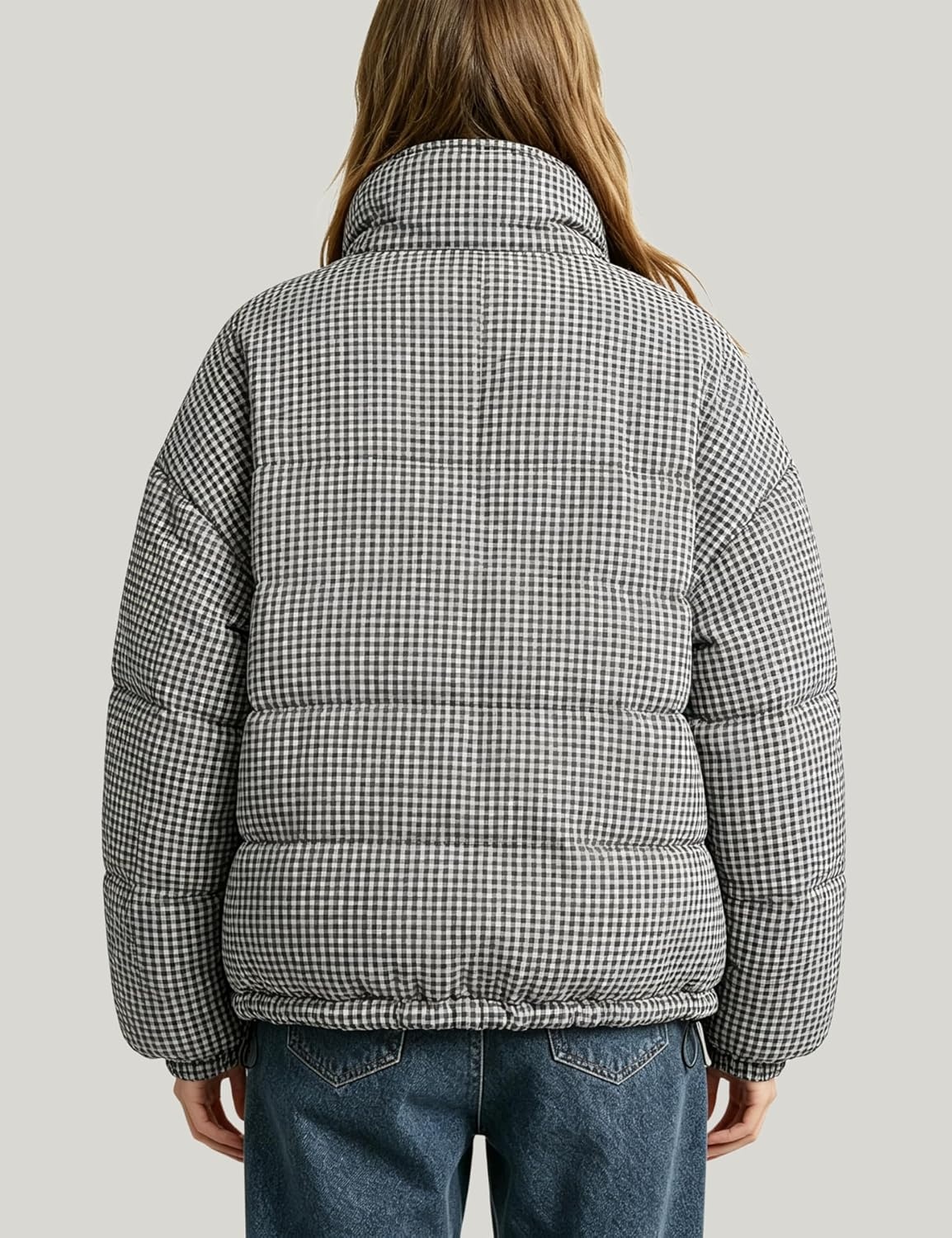 image:imageSpringrain Womens Gingham Quilted Zip Up Puffer Jacket Winter Warm CoatBlack