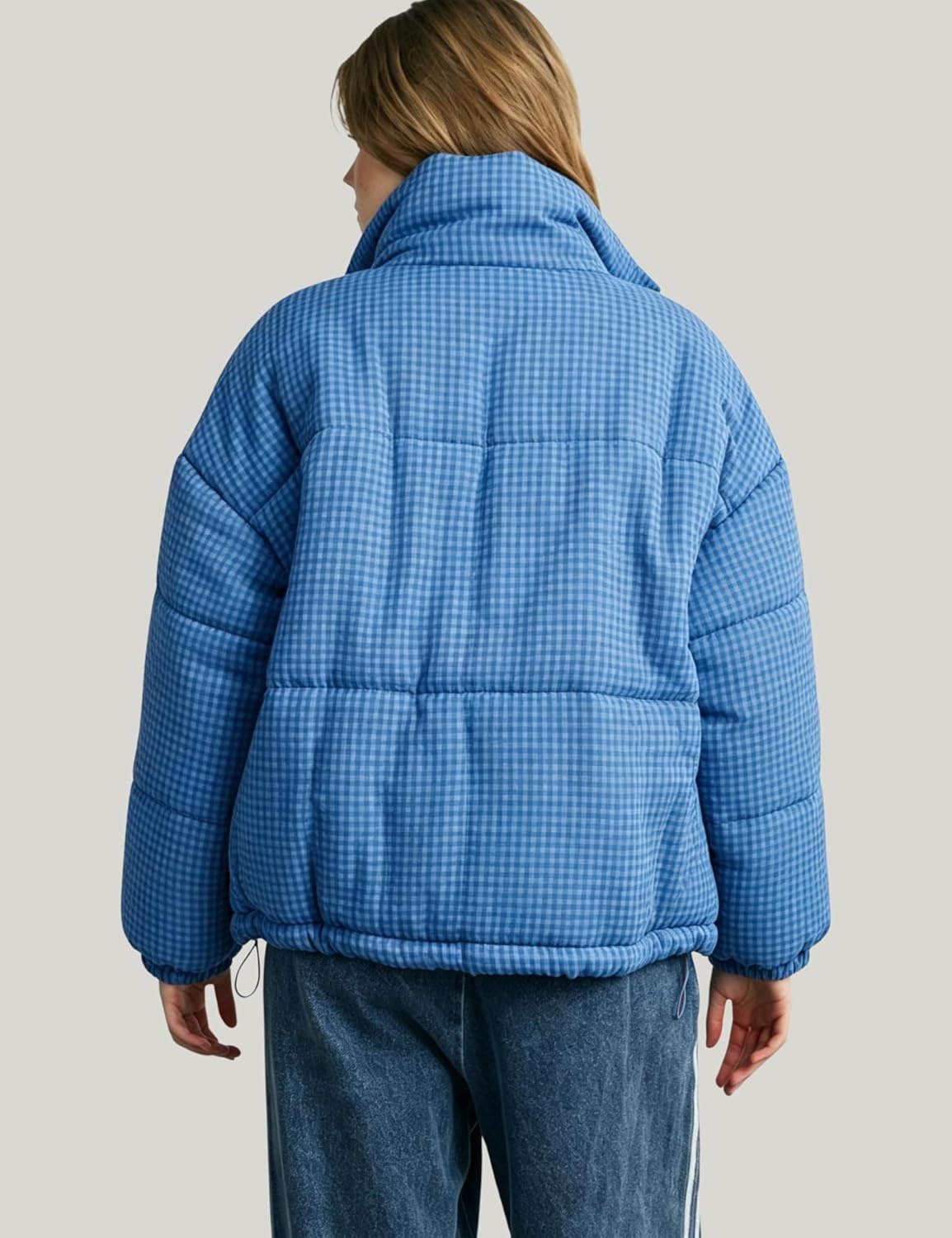 image:imageSpringrain Womens Gingham Quilted Zip Up Puffer Jacket Winter Warm CoatBlue