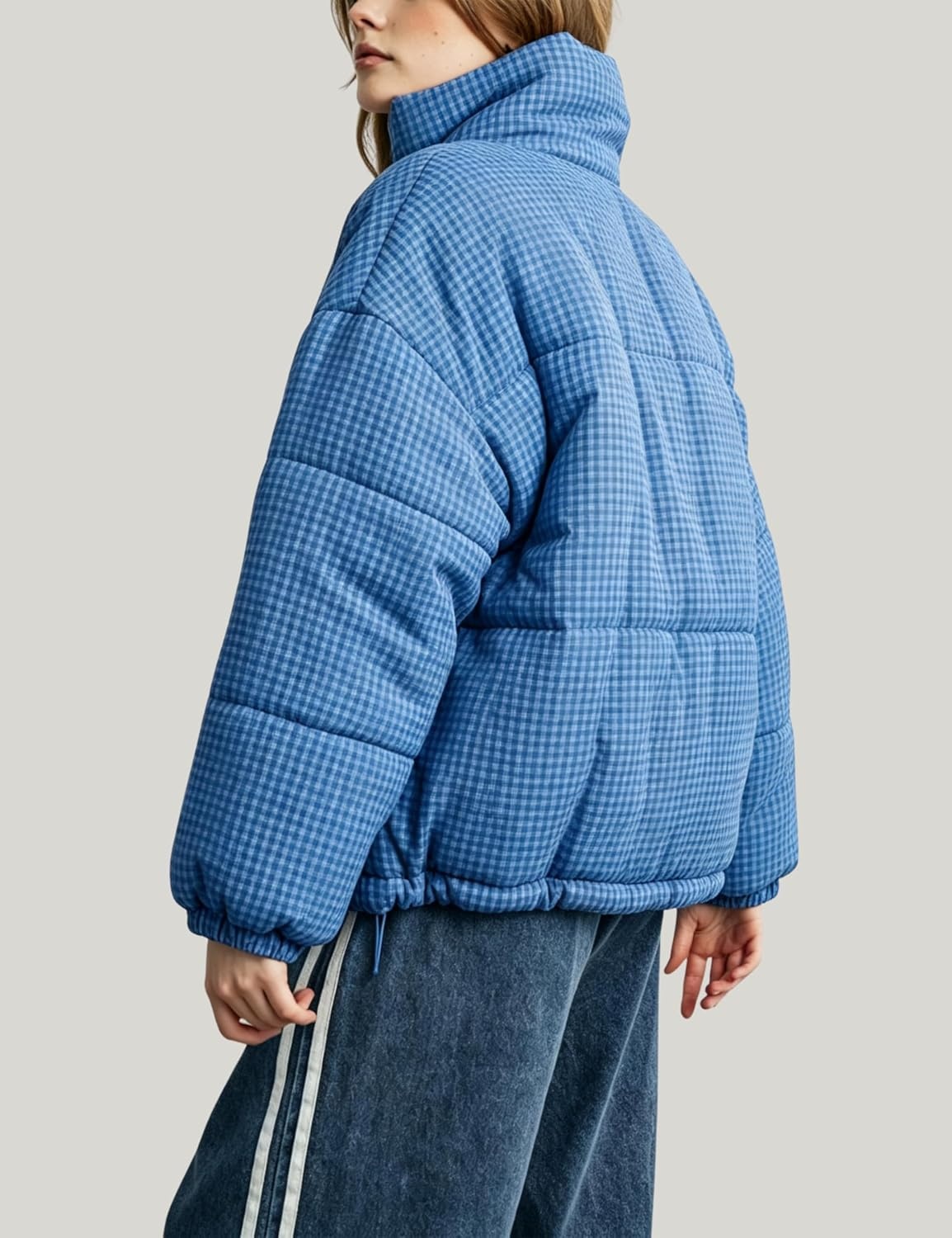 image:imageSpringrain Womens Gingham Quilted Zip Up Puffer Jacket Winter Warm CoatBlue