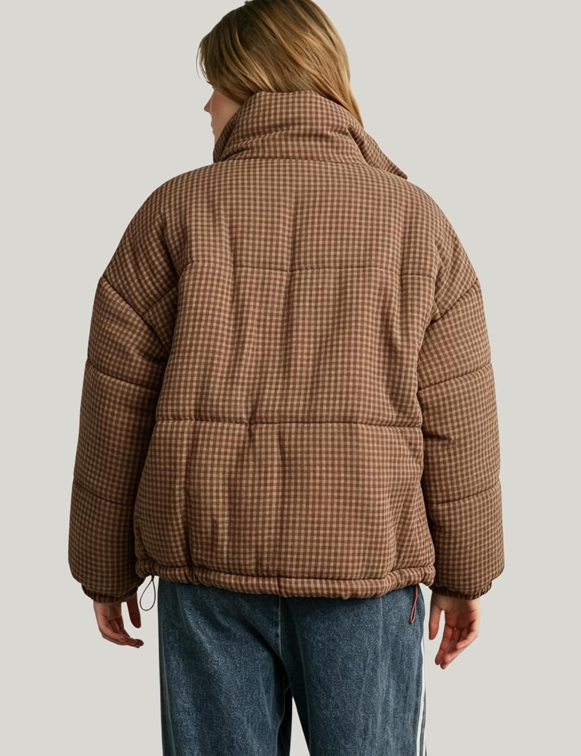 image:imageSpringrain Womens Gingham Quilted Zip Up Puffer Jacket Winter Warm CoatBrown
