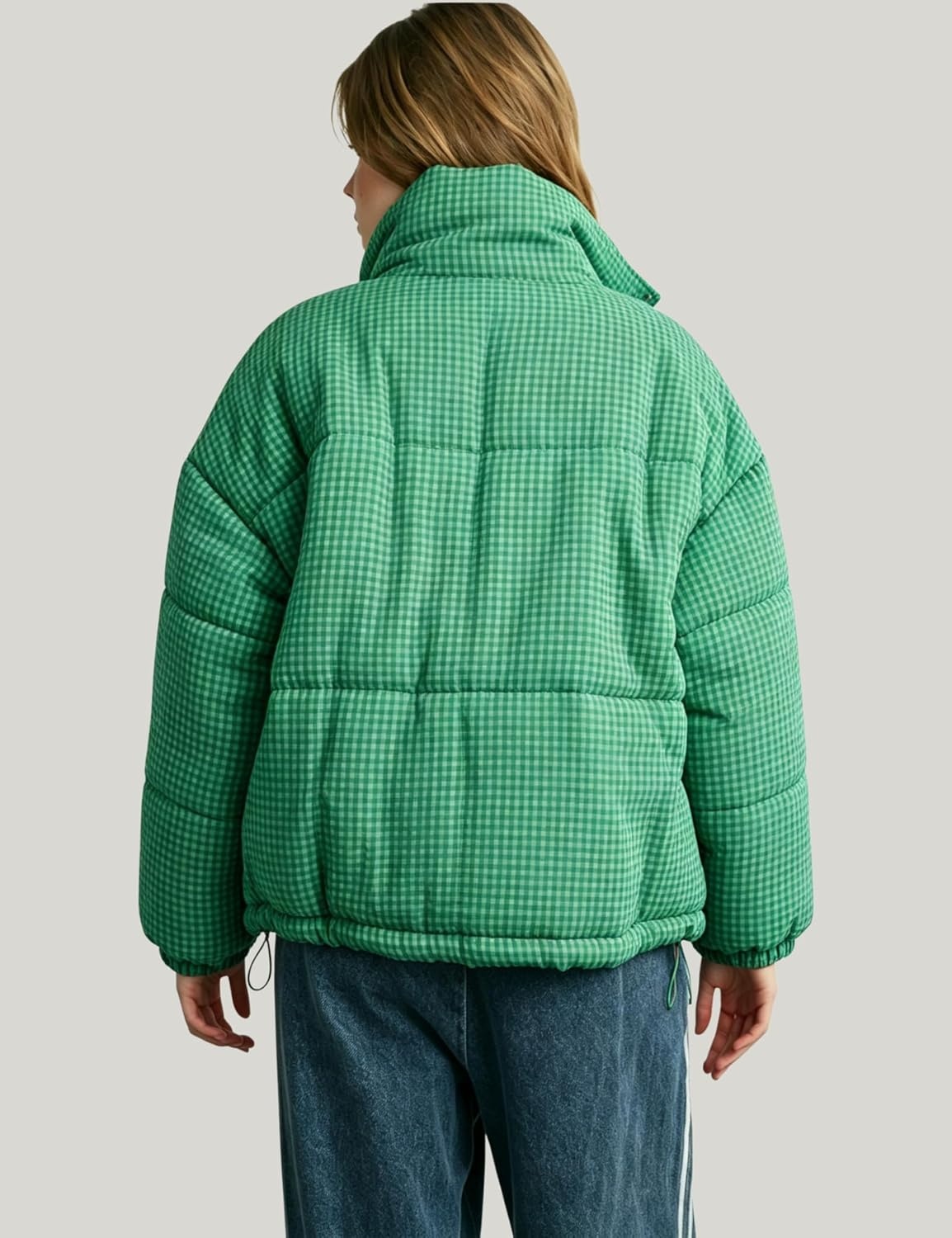 image:imageSpringrain Womens Gingham Quilted Zip Up Puffer Jacket Winter Warm CoatGreen