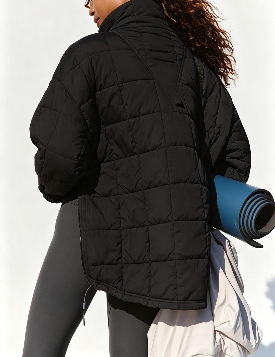 image:imageSpringrain Womens Quilted Pullover Puffer Jacket Oversized Half Zip CoatBlack