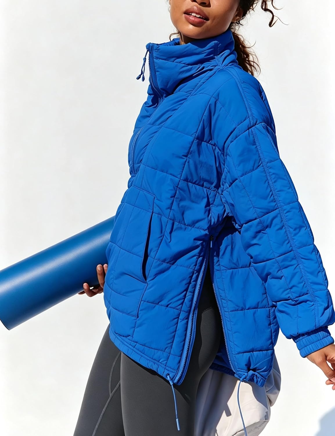 image:imageSpringrain Womens Quilted Pullover Puffer Jacket Oversized Half Zip CoatBlue