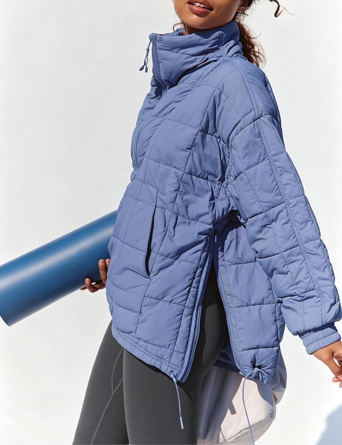 image:imageSpringrain Womens Quilted Pullover Puffer Jacket Oversized Half Zip CoatBluegrey