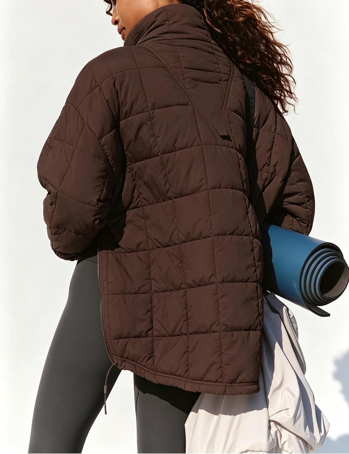 image:imageSpringrain Womens Quilted Pullover Puffer Jacket Oversized Half Zip CoatCoffee