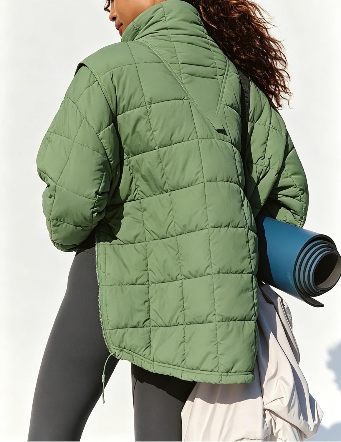 image:imageSpringrain Womens Quilted Pullover Puffer Jacket Oversized Half Zip CoatGreen