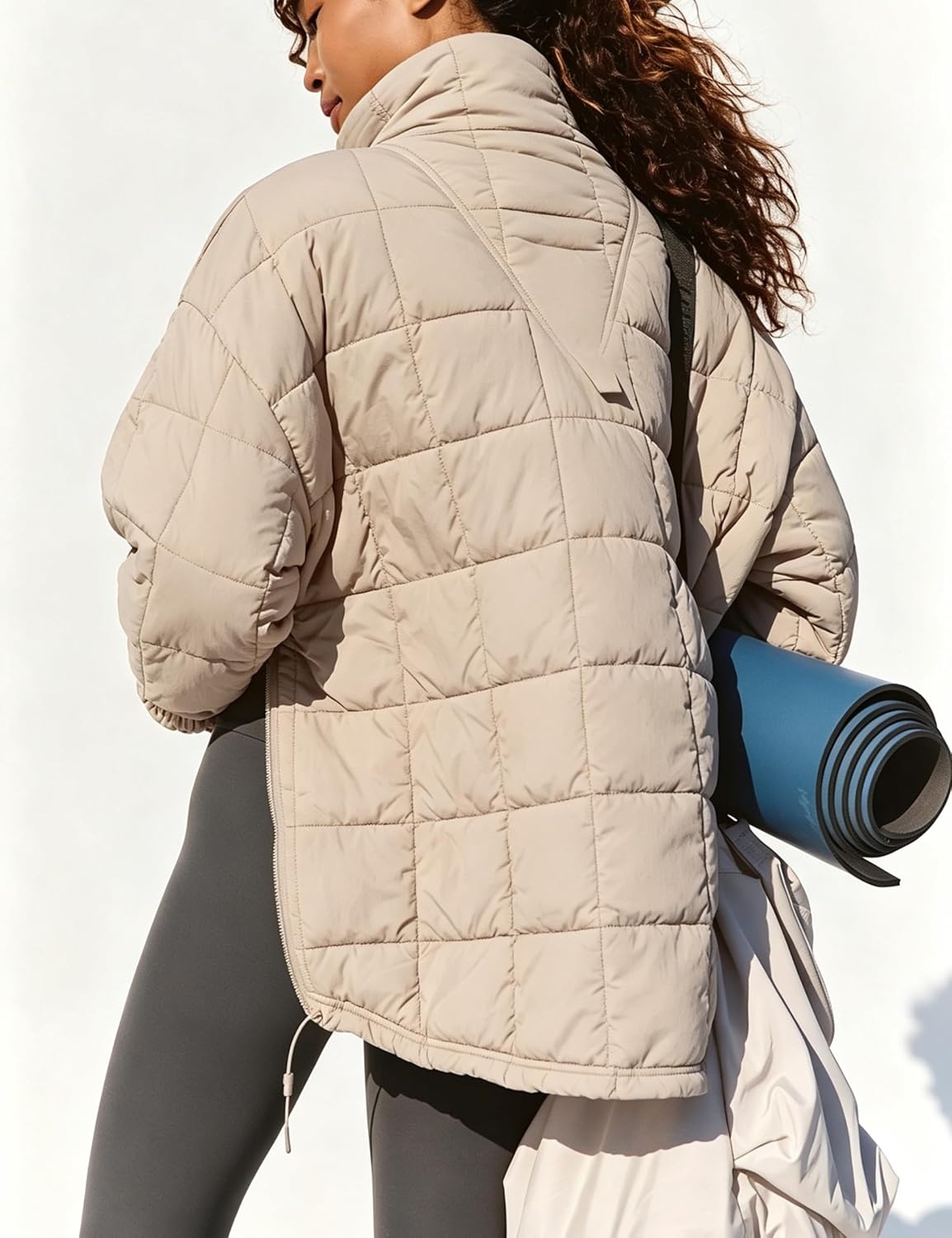 image:imageSpringrain Womens Quilted Pullover Puffer Jacket Oversized Half Zip CoatKhaki