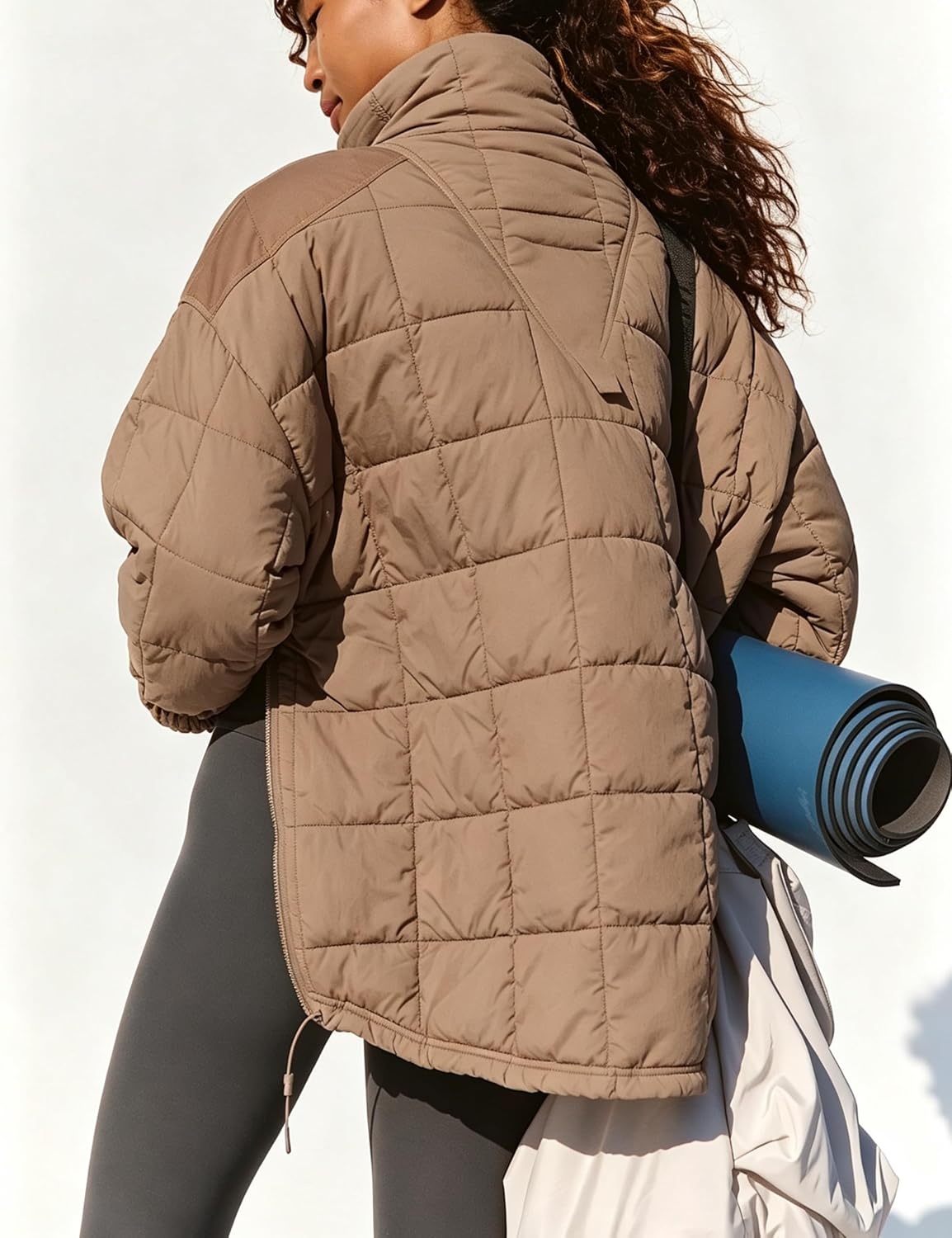 image:imageSpringrain Womens Quilted Pullover Puffer Jacket Oversized Half Zip CoatLightbrown