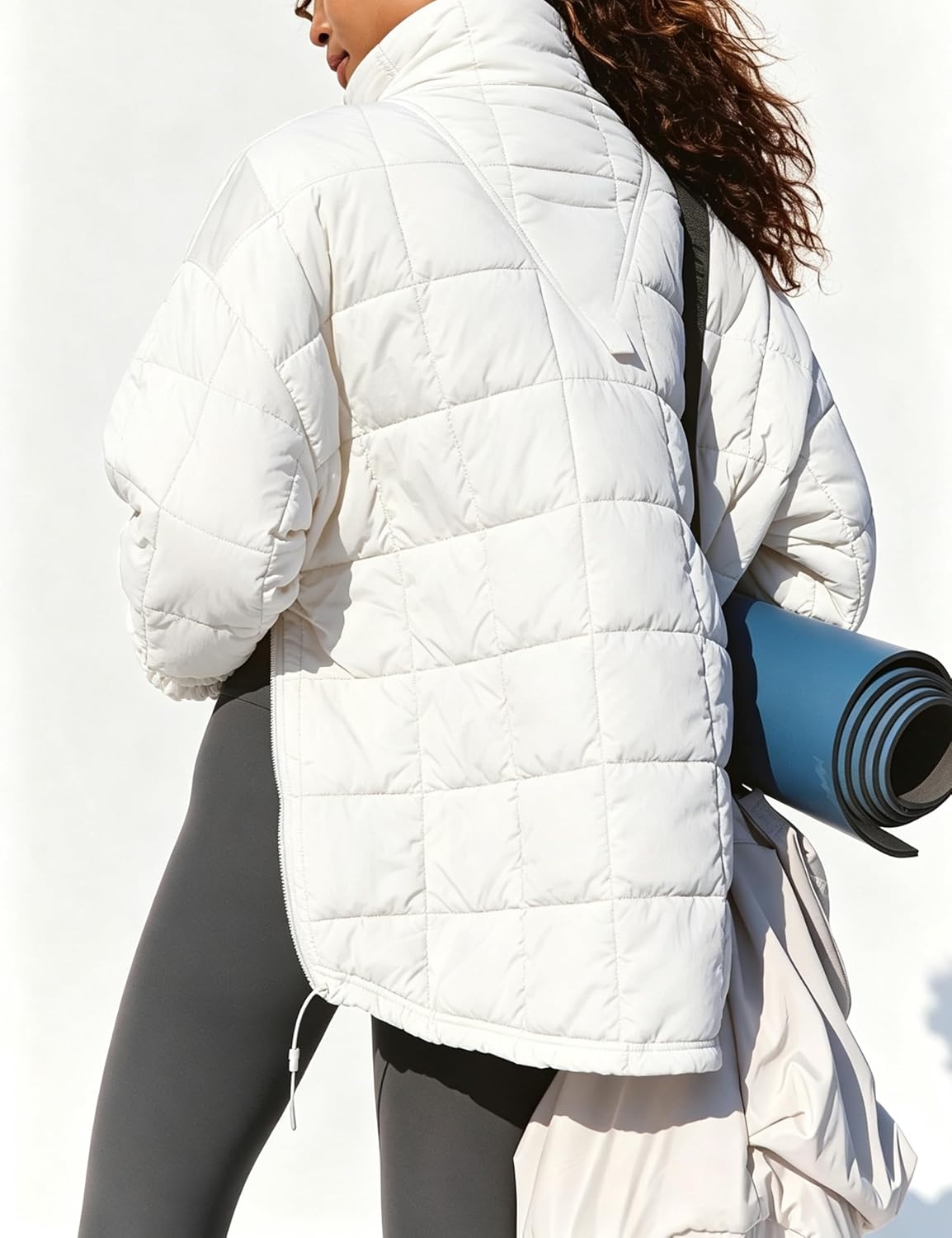 image:imageSpringrain Womens Quilted Pullover Puffer Jacket Oversized Half Zip CoatWhite