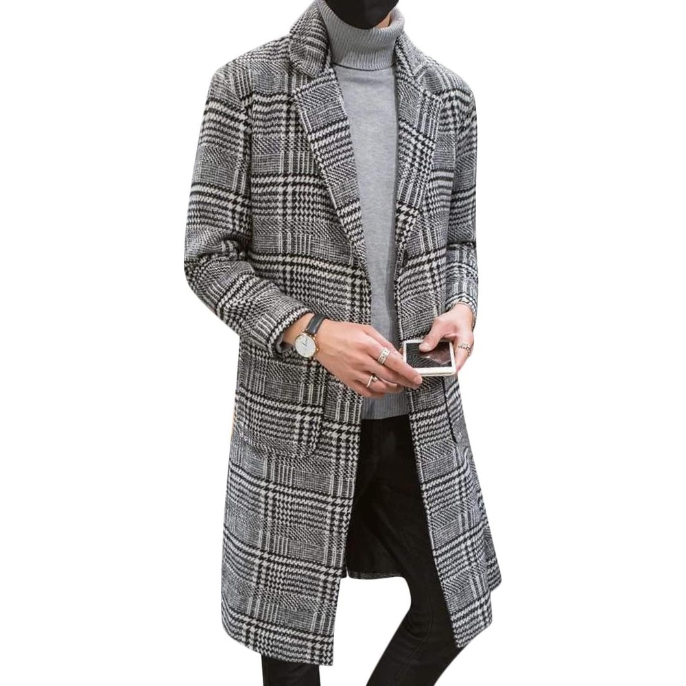 image:imageSpringrain Mens Wool Blend Pea Coat Single Breasted Overcoat2 Blackandwhite