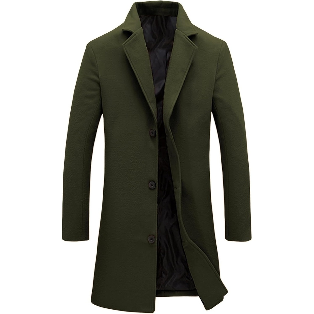 image:imageSpringrain Mens Wool Blend Pea Coat Single Breasted OvercoatArmygreen