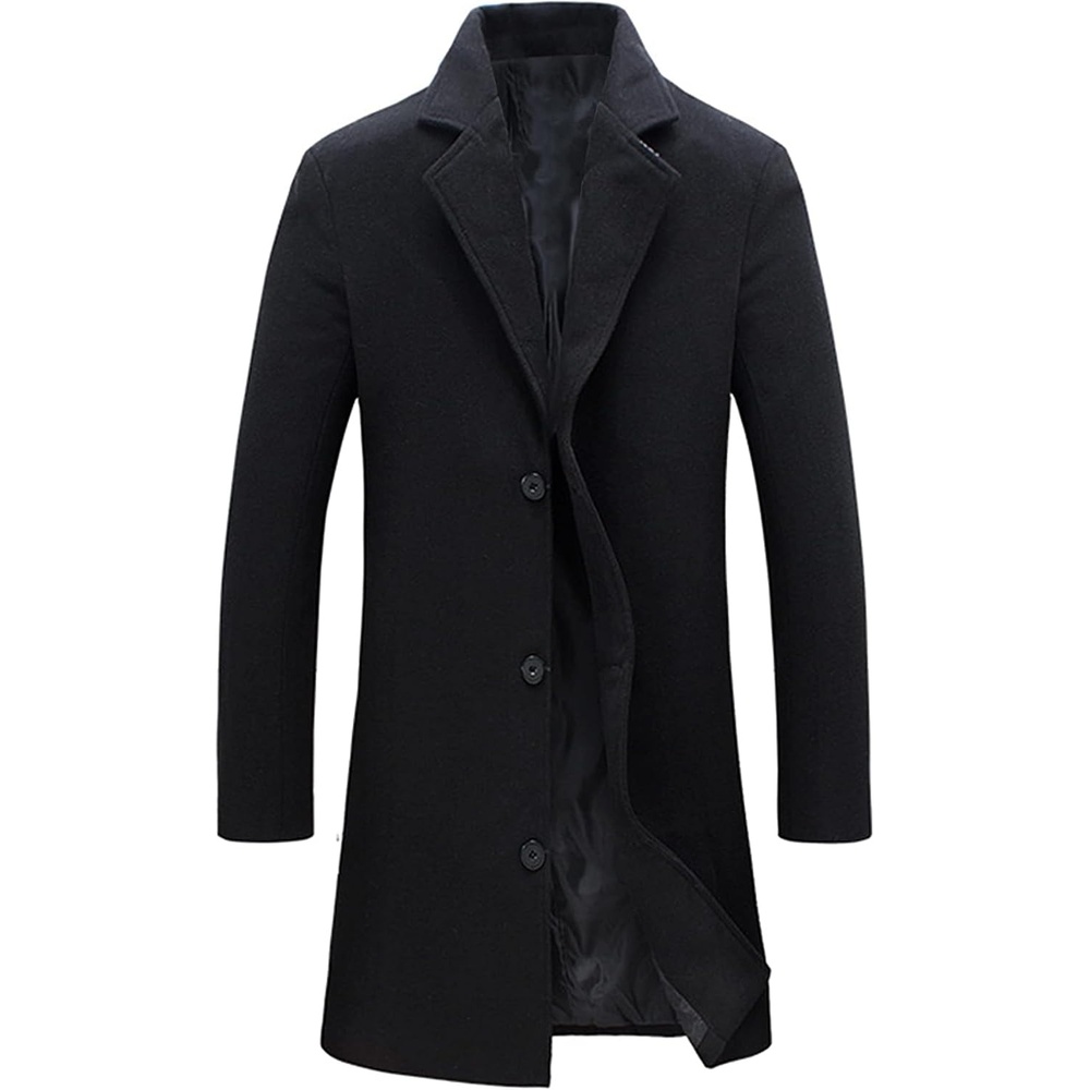image:imageSpringrain Mens Wool Blend Pea Coat Single Breasted OvercoatBlack