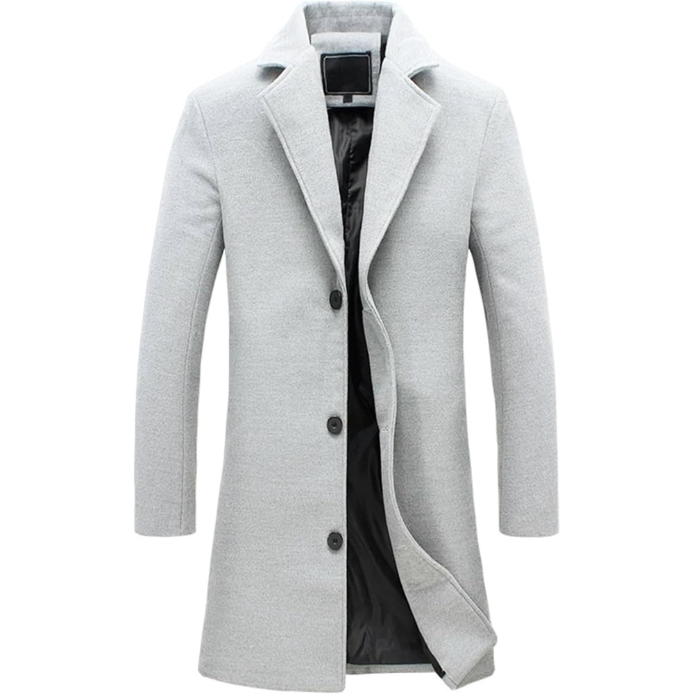 image:imageSpringrain Mens Wool Blend Pea Coat Single Breasted OvercoatLight Gray