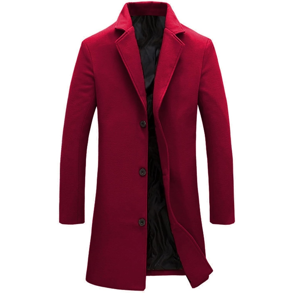 image:imageSpringrain Mens Wool Blend Pea Coat Single Breasted OvercoatRed