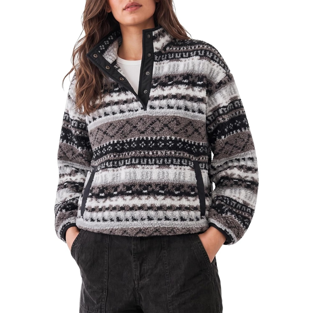 image:imageSpringrain Womens Half Zip Sherpa Fleece Jacket Floral Fall Winter CoatBlack