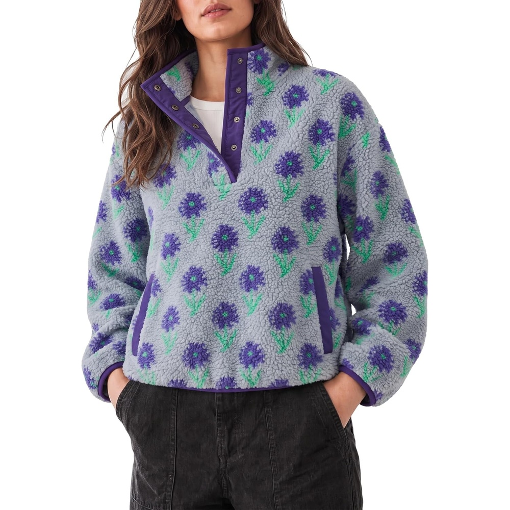 image:imageSpringrain Womens Half Zip Sherpa Fleece Jacket Floral Fall Winter CoatPurple