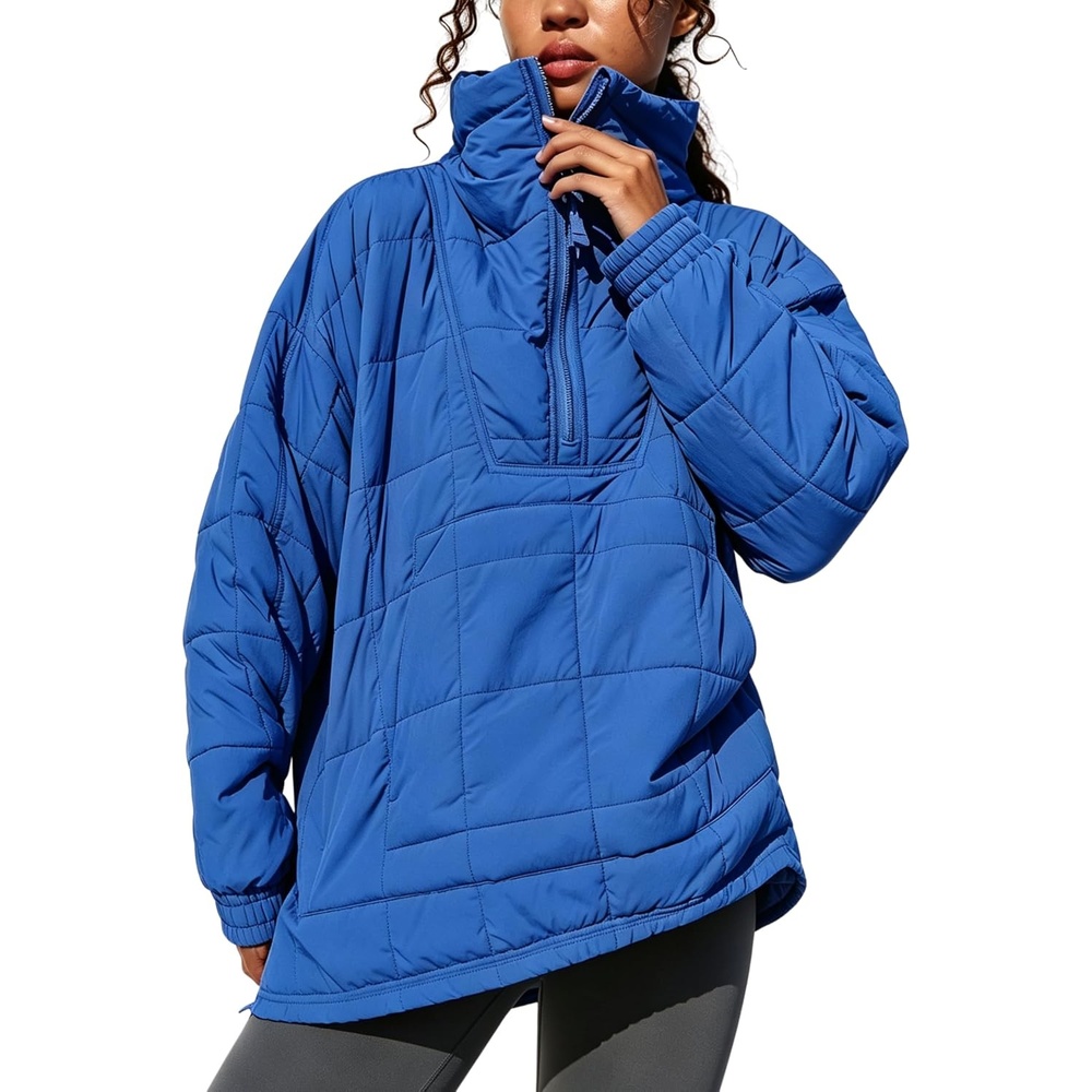 image:imageSpringrain Womens Quilted Pullover Puffer Jacket Oversized Half Zip CoatBlue