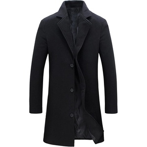 Springrain Men’s Wool Blend Pea Coat Single Breasted Overcoat(Black)