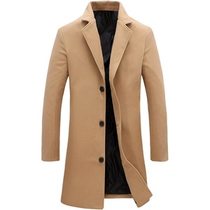 Springrain Men’s Wool Blend Pea Coat Single Breasted Overcoat(Khaki)