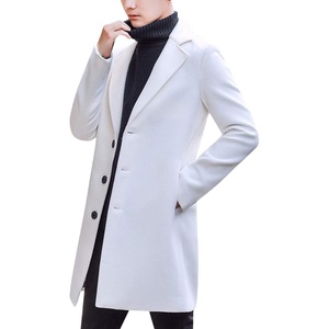 Springrain Men’s Wool Blend Pea Coat Single Breasted Overcoat(White)