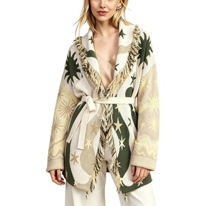 Springrain Womens Boho Fringe Knit Cardigan Belted Wrap Sweater Coat(Armygreen)