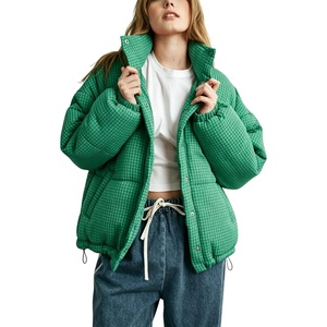 Springrain Women’s Gingham Quilted Zip Up Puffer Jacket Winter Warm Coat(Green)