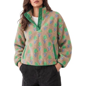 Springrain Women’s Half Zip Sherpa Fleece Jacket Floral Fall Winter Coat(Green)