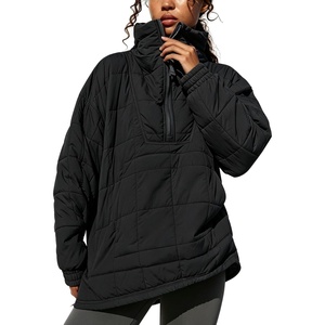Springrain Women’s Quilted Pullover Puffer Jacket Oversized Half Zip Coat(Black)