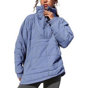 Springrain Women’s Quilted Pullover Puffer Jacket Oversized Half Zip Coat(Bluegrey)