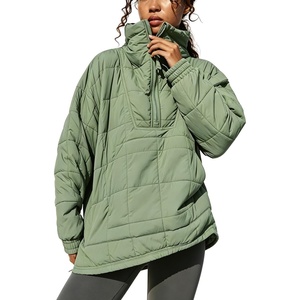 Springrain Women’s Quilted Pullover Puffer Jacket Oversized Half Zip Coat(Green)