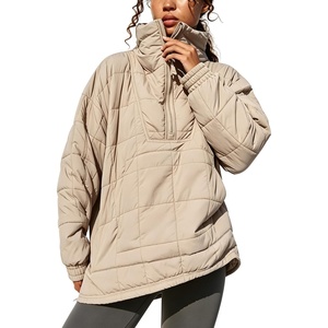 Springrain Women’s Quilted Pullover Puffer Jacket Oversized Half Zip Coat(Khaki)