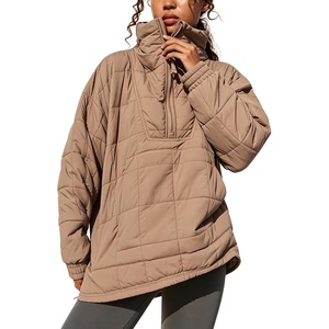 Springrain Women’s Quilted Pullover Puffer Jacket Oversized Half Zip Coat(Lightbrown)