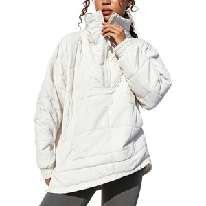 Springrain Women’s Quilted Pullover Puffer Jacket Oversized Half Zip Coat(White)