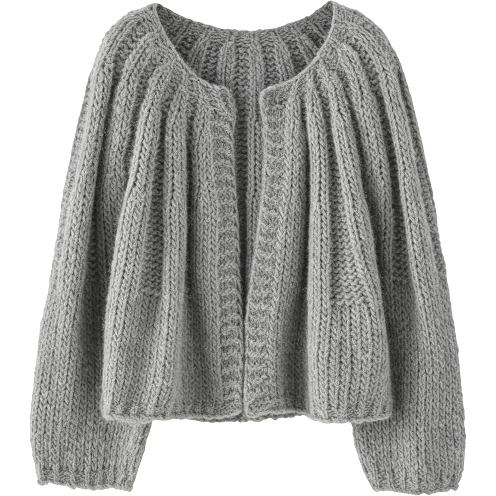 image:imageSpringrain Womens Chunky Knit Cropped Cardigan Casual Open Front SweaterLightgrey