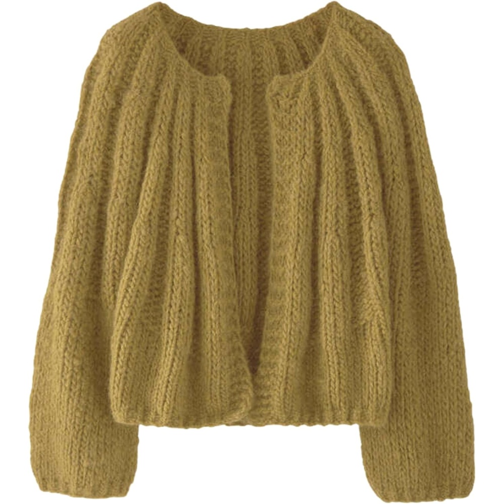 image:imageSpringrain Womens Chunky Knit Cropped Cardigan Casual Open Front SweaterOlive