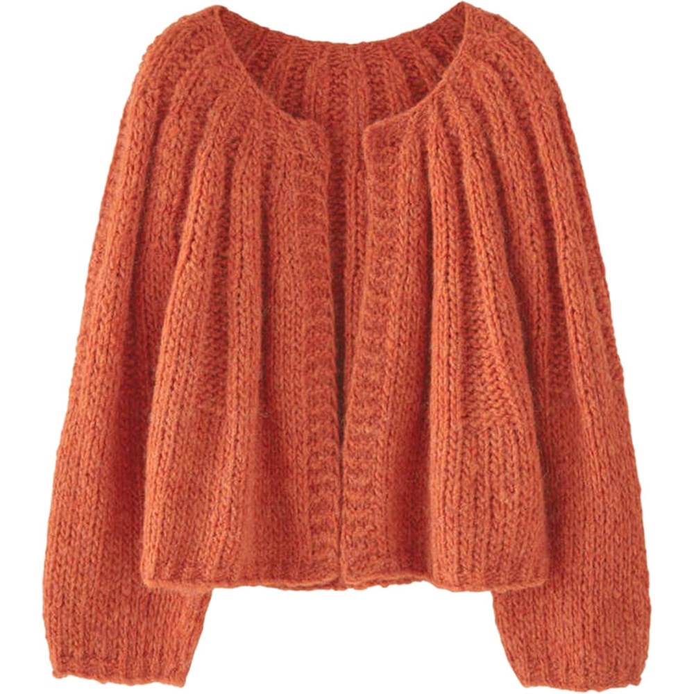 image:imageSpringrain Womens Chunky Knit Cropped Cardigan Casual Open Front SweaterOrange