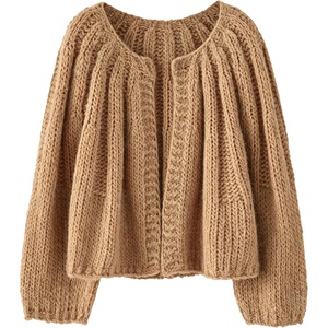 Springrain Womens Chunky Knit Cropped Cardigan Casual Open Front Sweater(Khaki)