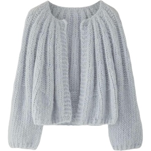 Springrain Womens Chunky Knit Cropped Cardigan Casual Open Front Sweater(Lightblue)