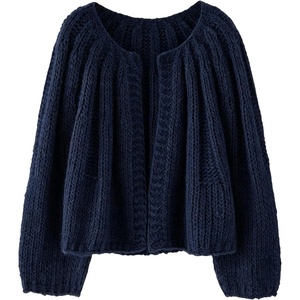 Springrain Womens Chunky Knit Cropped Cardigan Casual Open Front Sweater(Navy)
