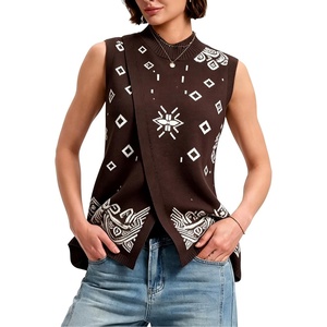 Springrain Women’s Sweater Vest Side Split Sleeveless Geometric Pullover(Coffee)